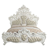 Vanaheim Beige PU & Antique White Finish Eastern King Bed Model BD00671EK By ACME Furniture